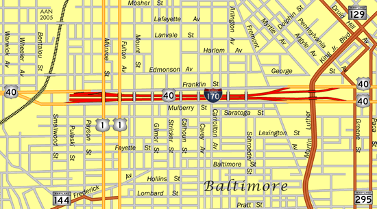 Map of Interstate 170 today